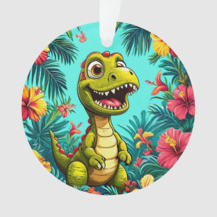 🦖 Cute Dinosaur Tropical Flower Holiday Ornament 