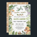 Cute Dinosaur Twin Boys Birthday Jurassic Party Invitation<br><div class="desc">Stomp,  Chomp,  Roar!! Let's Party Like a Dinosaur! Personalise the invite with your details and if you want to further re-arrange the style and placement of the text,  please press the "Click to customise further" button.</div>