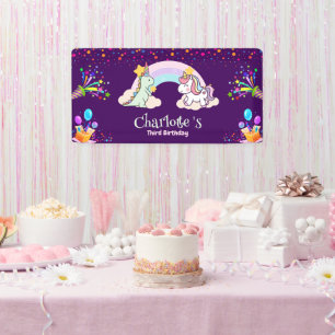 Cute Dinosaur Unicorn rainbow Balloon birthday  Banner