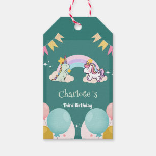 Cute Dinosaur Unicorn rainbow Balloon birthday  Gift Tags