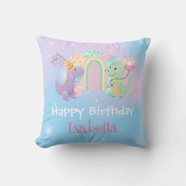 Cute Dinosaur Unicorn Rainbow balloon Birthday kid Cushion (Front)
