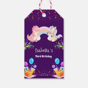 Cute Dinosaur Unicorn rainbow Balloon birthday kid Gift Tags