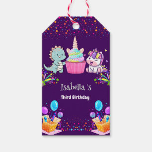 Cute Dinosaur Unicorn rainbow Balloon birthday kid Gift Tags