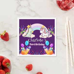 Cute Dinosaur Unicorn rainbow Balloon birthday Napkin