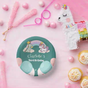 Cute Dinosaur Unicorn rainbow Balloon birthday Paper Plate