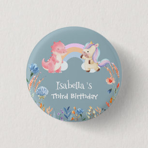 Cute Dinosaur Unicorn rainbow Flower birthday girl 3 Cm Round Badge