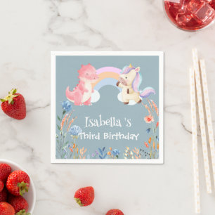 Cute Dinosaur Unicorn rainbow Flower birthday girl Napkin