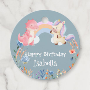 Cute Dinosaur Unicorn rainbow Flower birthday kids Favour Tags
