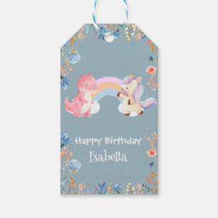 Cute Dinosaur Unicorn rainbow Flower birthday kids Gift Tags