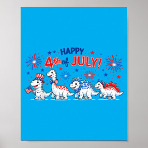Cute Dinosaur Usa Flag Fireworks Kids 4th Of July Poster