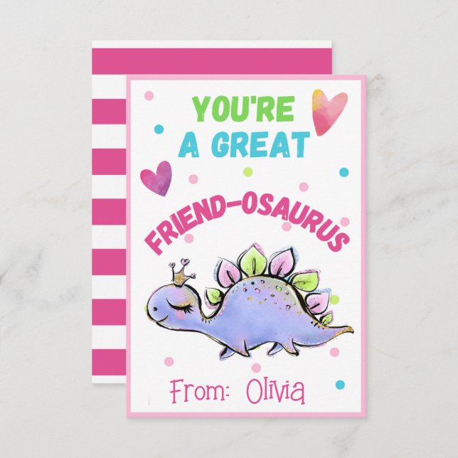 Cute Dinosaur Valentine Card for Kid Friend-Osaurs (Front/Back)