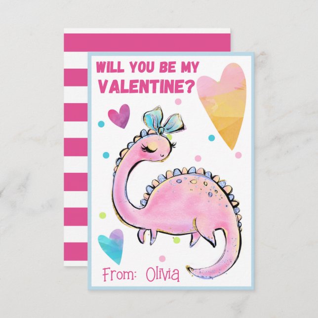 Cute Dinosaur Valentine Card for Kids Be Mine (Front/Back)