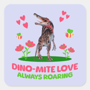Cute Dinosaur Valentine for Kids Square Sticker