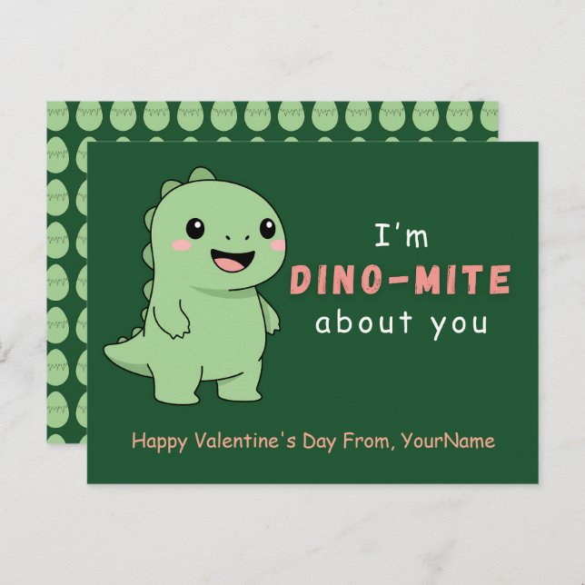 Cute Dinosaur Valentine’s Day Card – I’m Dino-Mite (Front/Back)