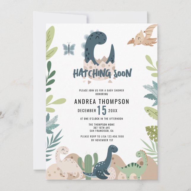 Cute Dinosaur Watercolor Baby Shower Invitation (Front)