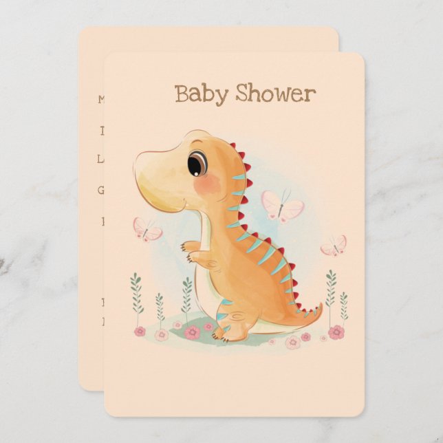 Cute Dinosaur Watercolor Baby Shower Invitation (Front/Back)
