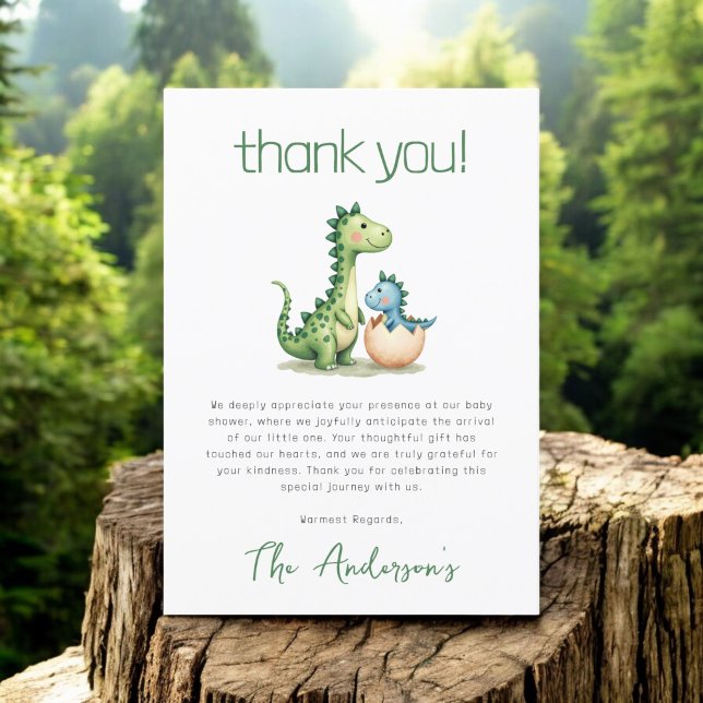 Cute Dinosaur Watercolor Baby Shower Thank You Card (Creator Uploaded)