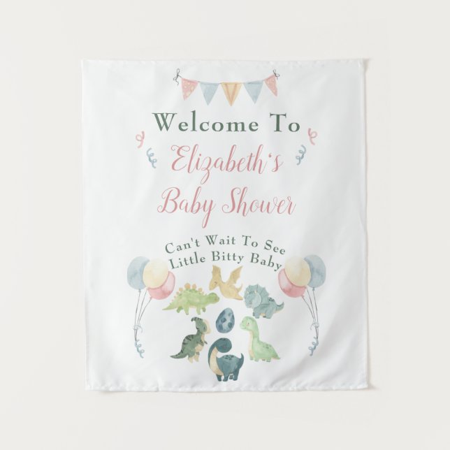 Cute Dinosaur Watercolor Baby Shower Welcome Sign Tapestry (Front)