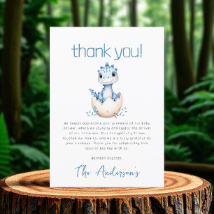 Cute Dinosaur Watercolor Blue Baby Shower Thank You Card
