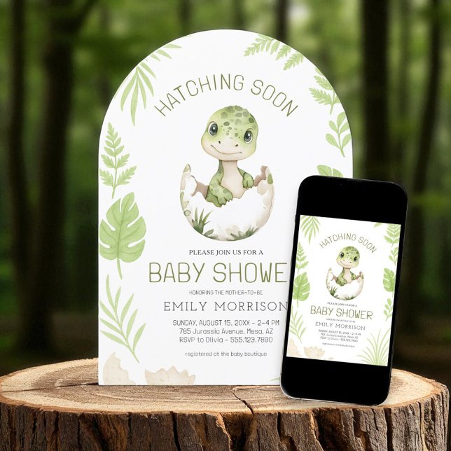 Cute Dinosaur Watercolor Hatching Soon Baby Shower Invitation (Creator Uploaded)