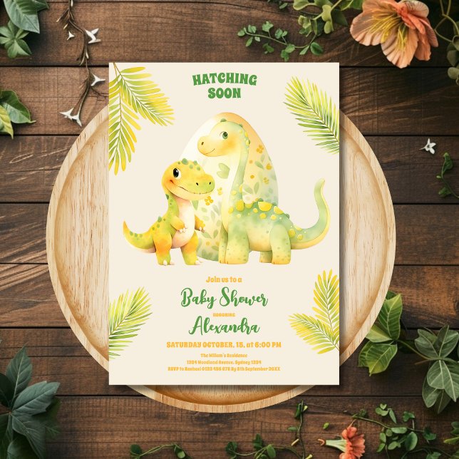 Cute Dinosaur Watercolor Hatching Soon Baby Shower Invitation (Creator Uploaded)