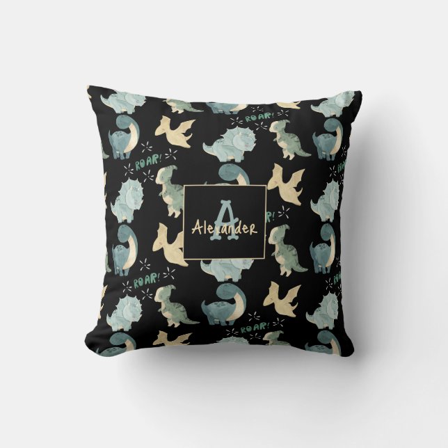 Cute Dinosaur Watercolor Pattern Cushion (Front)