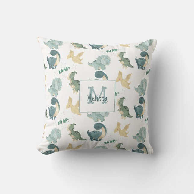 Cute Dinosaur Watercolor Pattern Cushion (Front)
