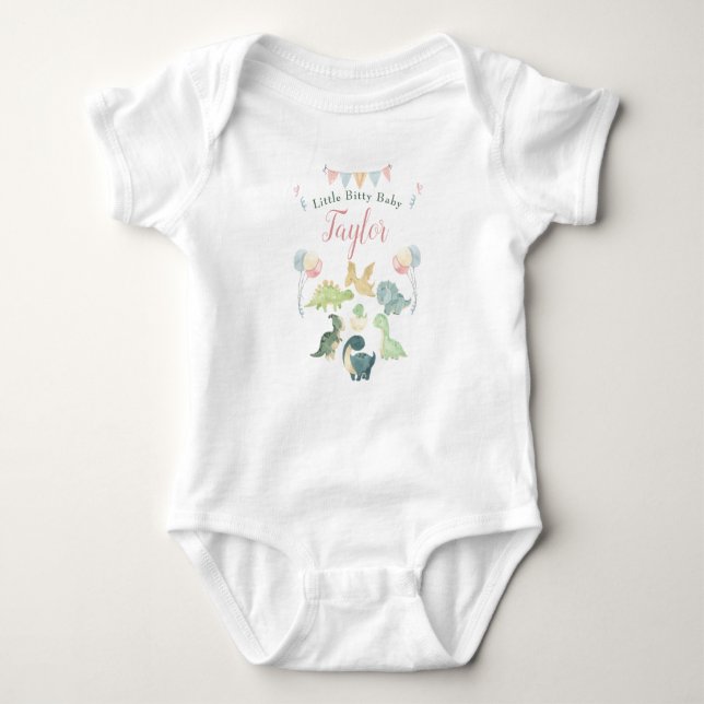 Cute Dinosaur Watercolor Personalised Baby Baby Bodysuit (Front)