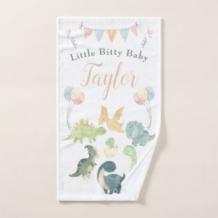 Cute Dinosaur Watercolor Personalised Baby Hand Towel
