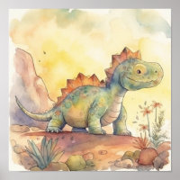 Cute Dinosaur Watercolor Storybook Illustration