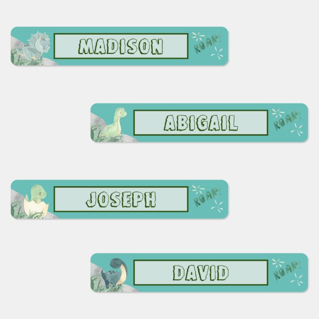 Cute Dinosaur Waterproof Name Set 2 Light Teal (Group)