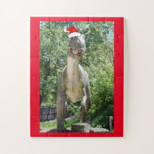 Cute Dinosaur Wearing a Santa Claus Hat Jigsaw Puzzle