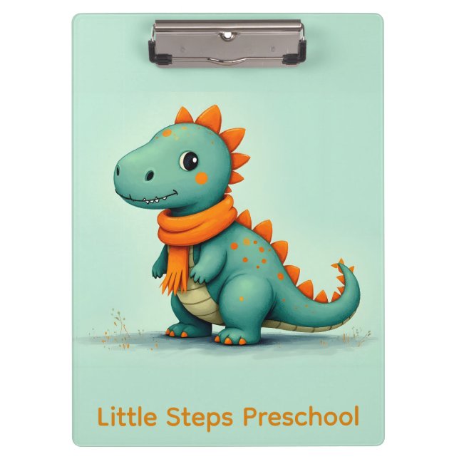 Cute Dinosaur Wearing an Orange Scarf Clipboard (Front)