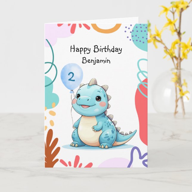 Cute Dinosaur wild Boy Happy birthday party Card (Yellow Flower)
