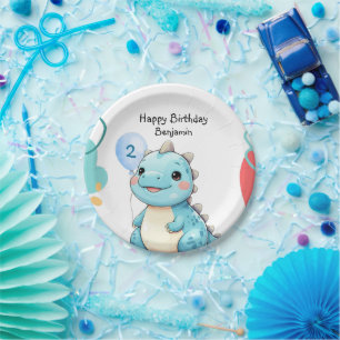 Cute Dinosaur wild Boy Happy birthday party Paper Plate
