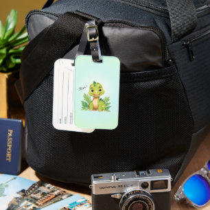 Cute dinosaur wild jungle zoo Birthday party boys Luggage Tag