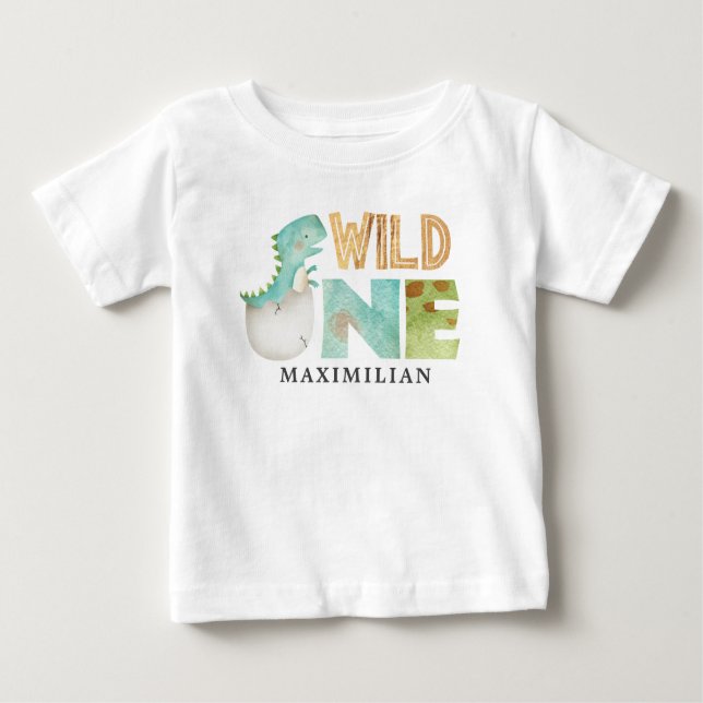 Cute Dinosaur Wild One 1st Birthday Baby T-Shirt (Front)
