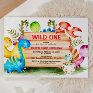 Cute Dinosaur Wild One 1st Birthday Invitation