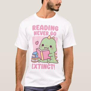 Cute Dinosaur With Books Reading Never Go Extinct T-Shirt