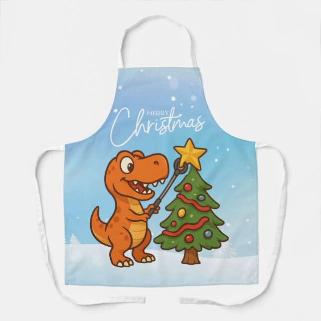 Cute dinosaur with Christmas tree Apron (Front)