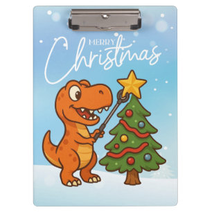 Cute dinosaur with Christmas tree Clipboard
