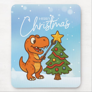 Cute dinosaur with Christmas tree Mouse Pad