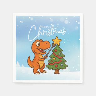 Cute dinosaur with Christmas tree Napkin