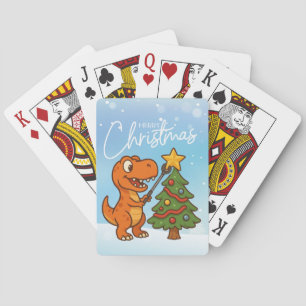 Cute dinosaur with Christmas tree Playing Cards