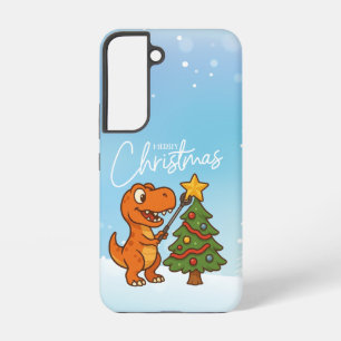 Cute dinosaur with Christmas tree Samsung Galaxy Case