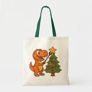 Cute dinosaur with Christmas tree Tote Bag