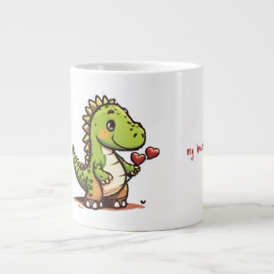 Cute Dinosaur with Hearts Large Coffee Mug