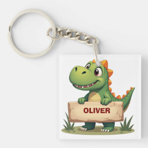 Cute Dinosaur with Name Sign Personalised Key Ring