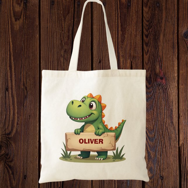 Cute Dinosaur with Name Sign Personalised Tote Bag (Creator Uploaded)