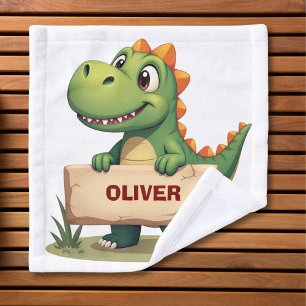 Cute Dinosaur with Name Sign Personalised Wash Cloth